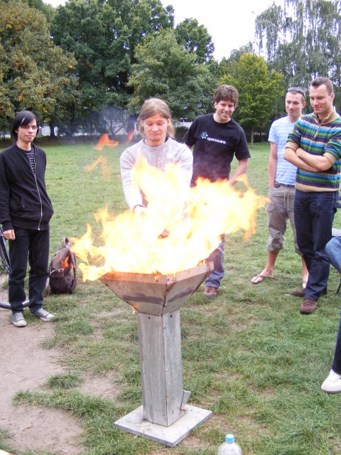 Free Software advocate making fire