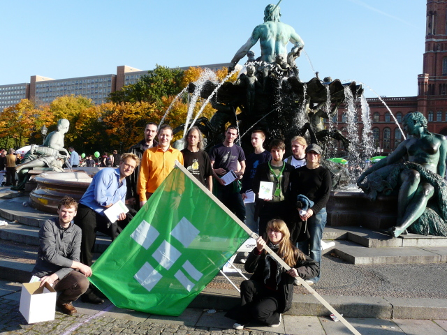 some of the Fellows who participated in front of the Neptunbrunnen, Berlin Alexanderplatz