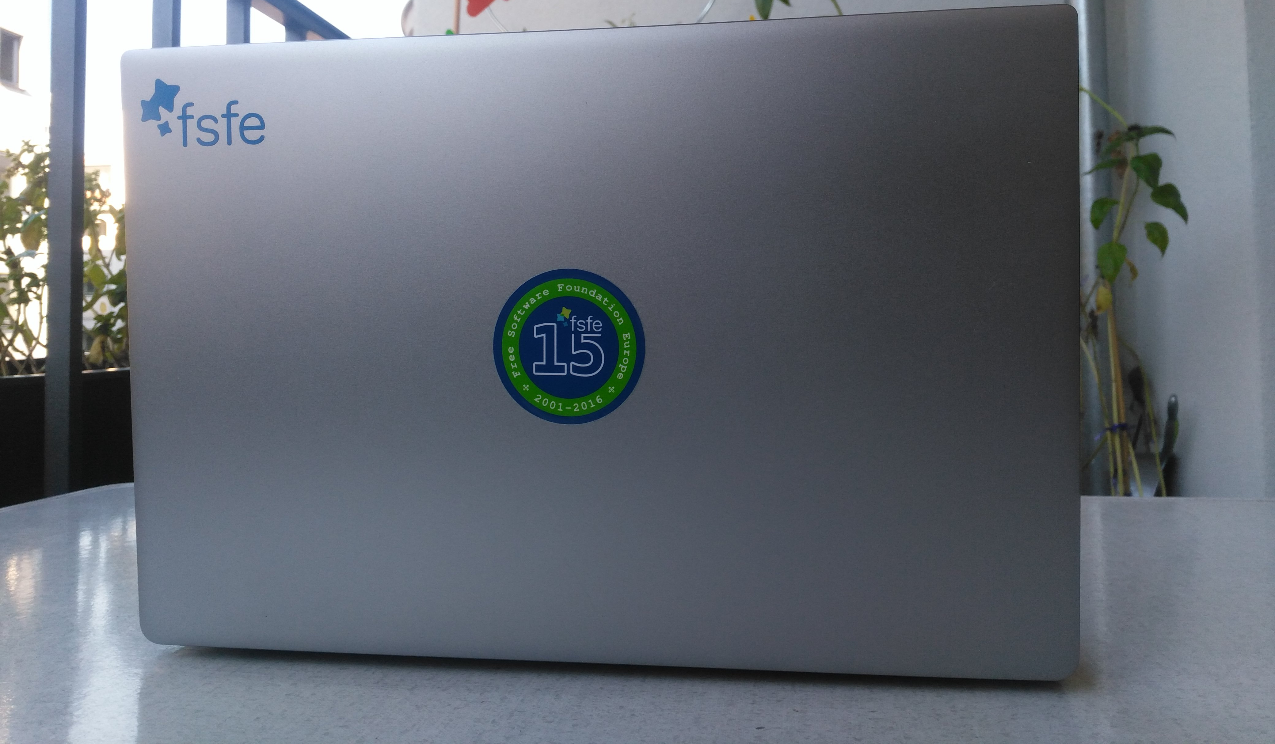 The FSFE15 sticker on my laptop