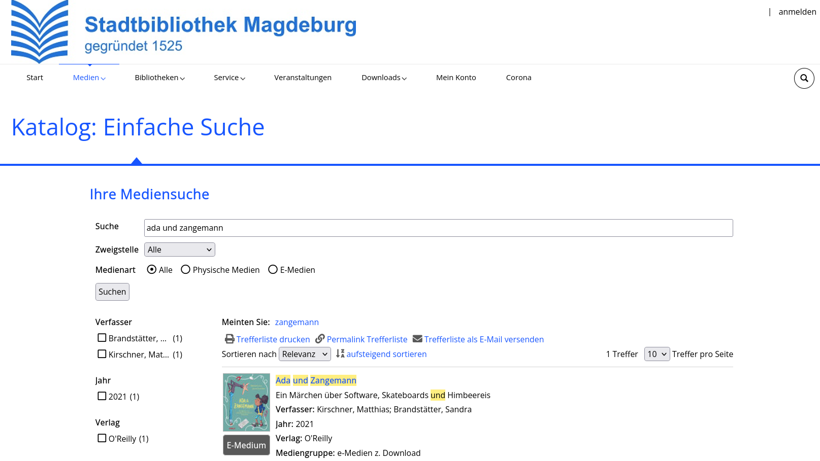Screenshot of library Magdeburg