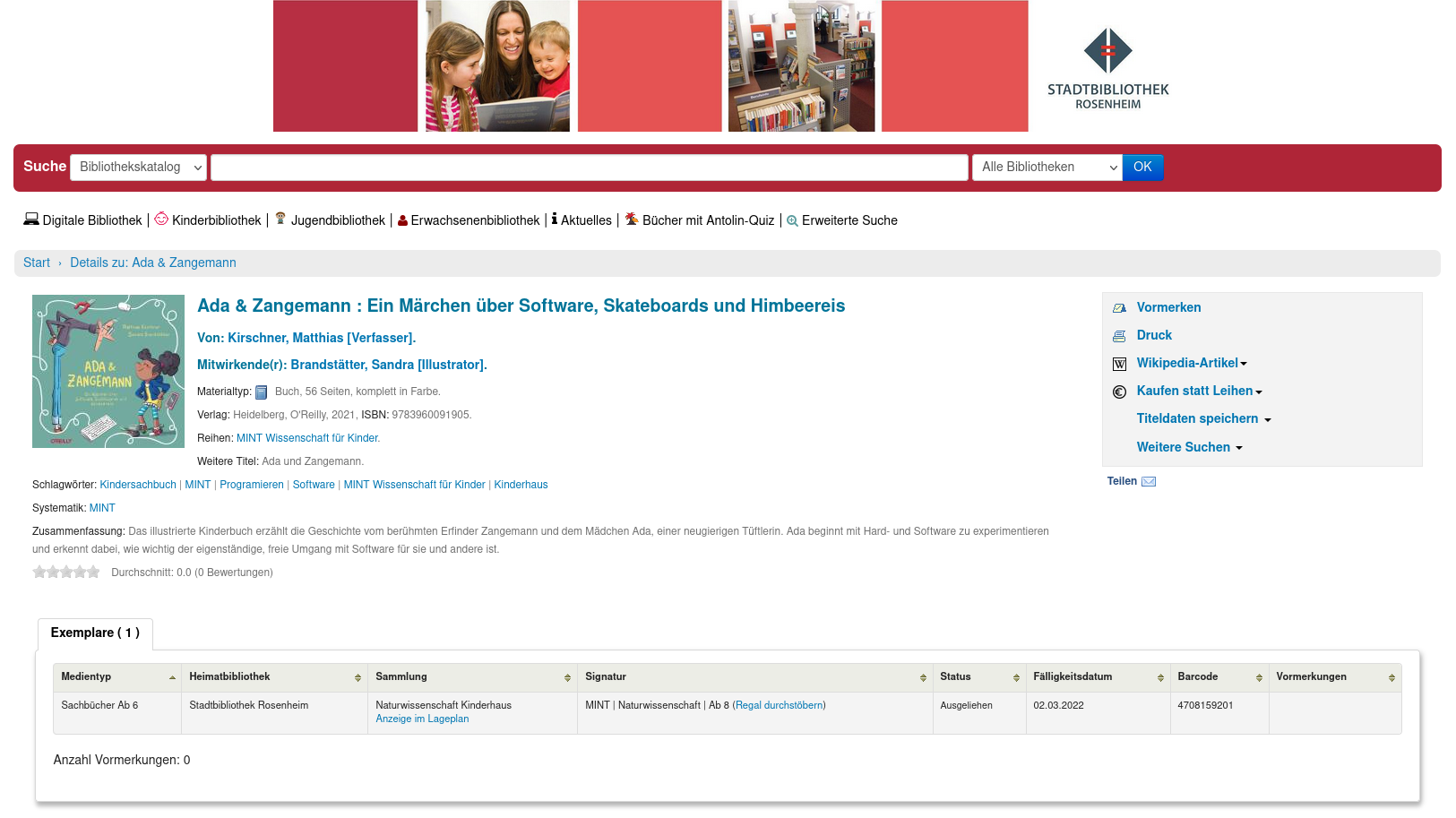 Screenshot of library Rosenheim